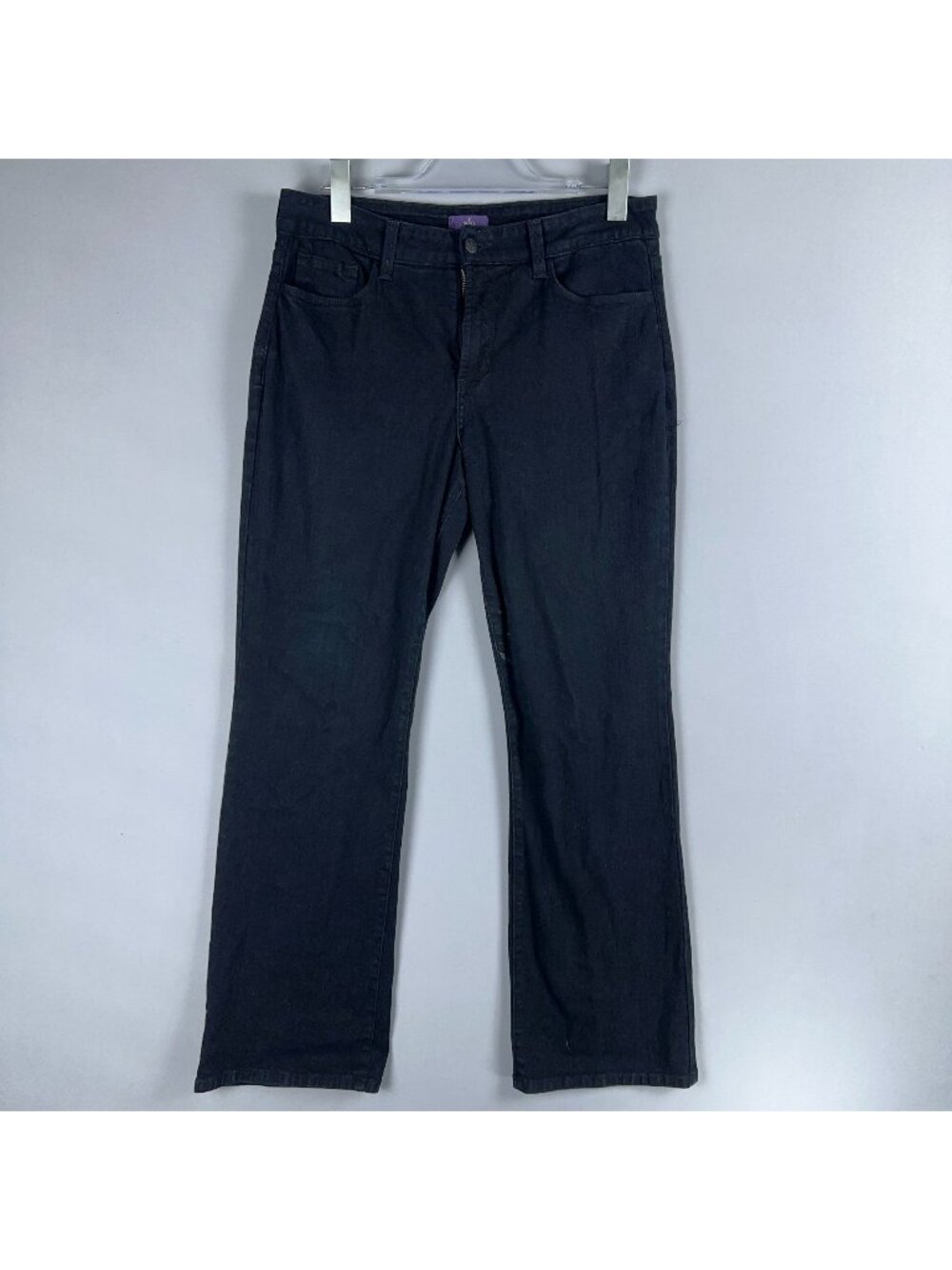 NYDJ Bootcut Jeans Size 10 Petite Black Mid Rise Rhinestone Back Pockets Made US